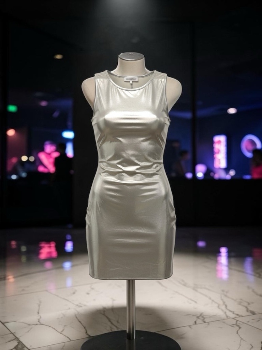 WeWoreWhat Shiny Silver Sleeveless Bodycon Mini Dress